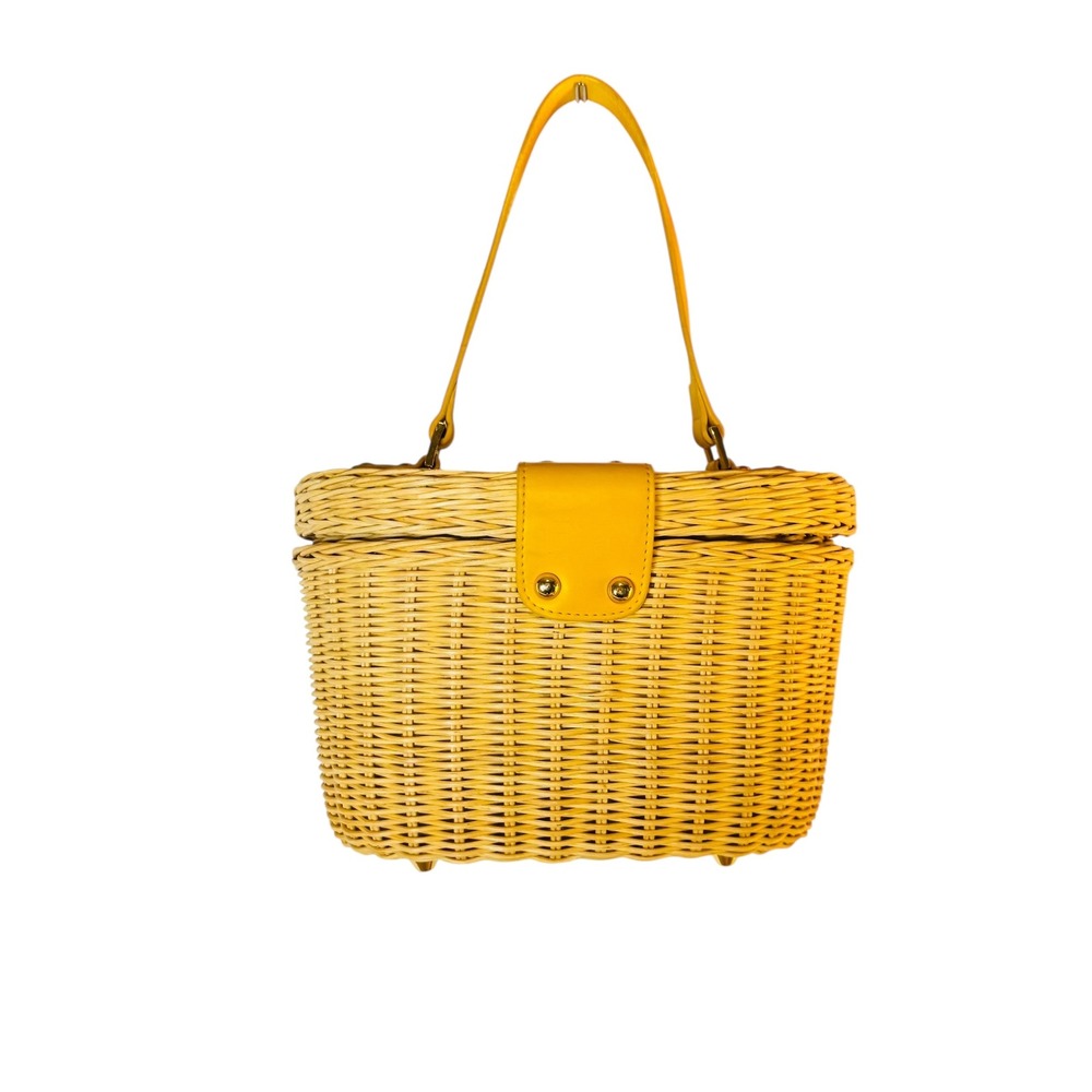 Etienne Aigner Wicker Basket Rattan Bag Floral Lining Turn Lock Satchel Purse - Picture 2 of 14